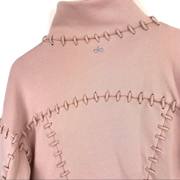 ALO Yoga blush pink high neck loop stitch zip front crop sweatshirt size small - Picture 7 of 9